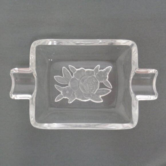 Vintage Frosted Rose Clear Glass Rectangle Personal Ashtray set of 4 - Picture 1 of 6